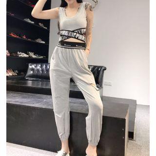 Set: Lettering Paneled Tank Top + Sweatpants