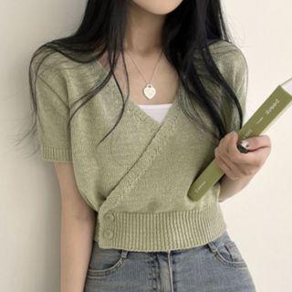Short Sleeve Open Wrap Knit Top