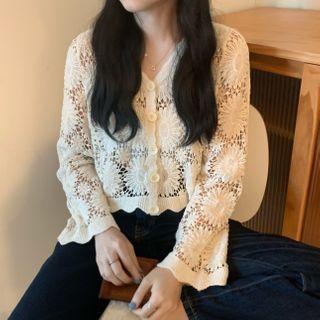 V-neck Crochet Cropped Cardigan