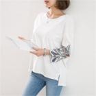 Embroidered-sleeve Cotton Top