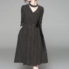 Bow Dotted 3/4-sleeve Dress