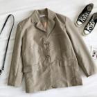 Color-block Plaid Single-breasted Long-sleeve Blazer Khaki - One Size