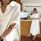 Patch-pocket Linen Blend Long Shirtdress Cream - One Size