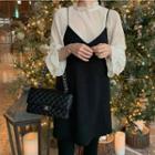 Ruffle Trim Blouse / Spaghetti Strap Mini A-line Dress