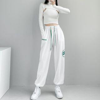Long-sleeve Cut-out Cropped T-shirt / Harem Sweatpants