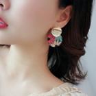 Floral Print Alloy Disc Dangle Earring As Shown In Figure - One Size