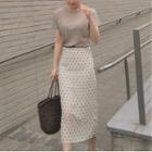 Short-sleeve Plain T-shirt / Tie-waist Dotted Midi Pencil Skirt