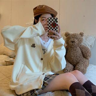 Bear Embroidered Button Jacket Jacket - Light Yellow - One Size