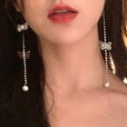 Butterfly Rhinestone Faux Pearl Alloy Headband Hairband - Tassel - Silver - One Size