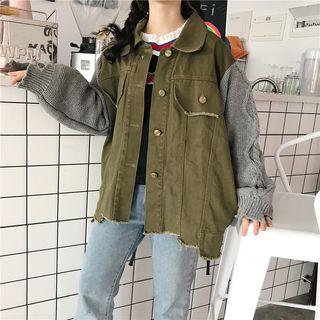 Knitted-sleeve Denim Jacket
