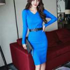 Long-sleeve Sheath Knitted Dress