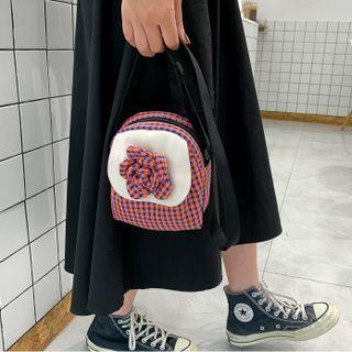 Check Flower Accent Crossbody Bag