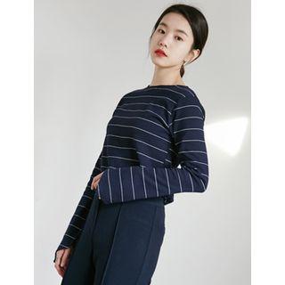 Slit-sleeve Striped T-shirt