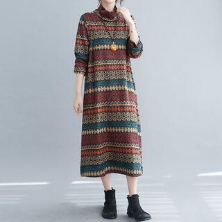 Long-sleeve Pattern Knit Dress