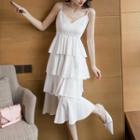 Pain Strappy Midi Tiered Dress
