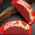 Floral Print Wooden Hair Comb Red - One Size
