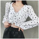 Cropped Ruffle-trim Dotted Blouse