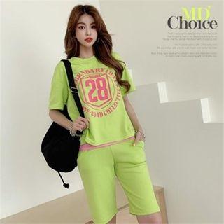Set: Printed T-shirt + Band-waist Sweat Shorts