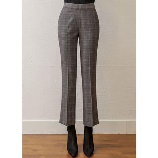 Slit-side Plaid Boot-cut Pants