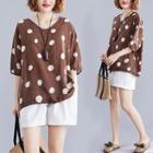Short-sleeve Dotted V-neck T Shirt Coffee - L