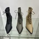 Pointed Kitten Heel Lace Up Short Boots