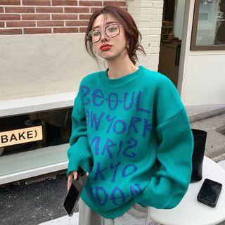 Letter Embroidered Sweater As Shown In Figure - One Size
