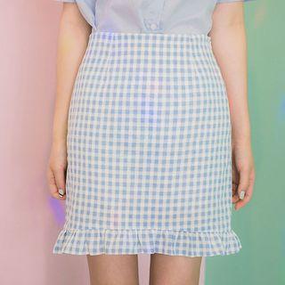 Frill-hem Gingham Mini Skirt