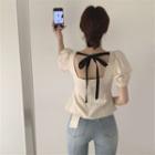 Puff-sleeve Ribbon Back Top Almond - One Size