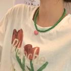 Heart Resin Pendant Bead Necklace Necklace - Pink Heart - Green - One Size