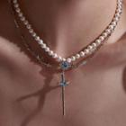Cross Faux Pearl Necklace Necklace - Silver - One Size