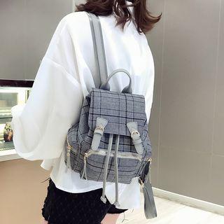 Plaid Canvas Drawstring Backpack