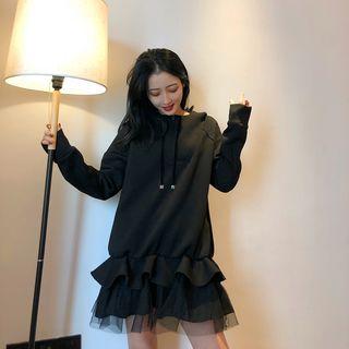 Mock Two-piece Mesh-panel Sweater Dress