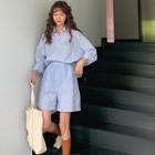 Striped Long-sleeve Loose-fit Shirt / Striped Shorts
