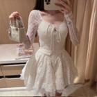 Spaghetti-strap Lace Mini A-line Dress / Striped Jacket