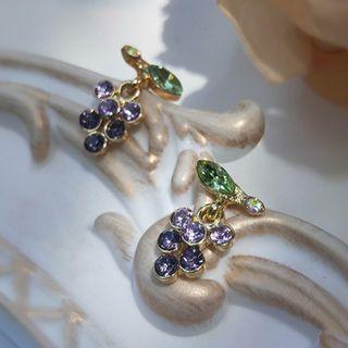 Rhinestone Grape Drop Earring 1 Pair - Silver Needle Earring - Purple - One Size