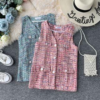 Contrast-color Tweed Vest