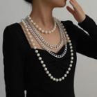 Faux Pearl Chunky Chain Layered Necklace 0715 - Silver - One Size