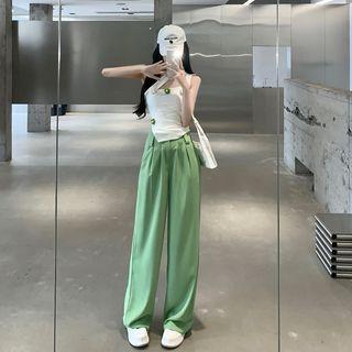 Asymmetrical Halter-neck Floral Cutout Top / Wide Leg Pants