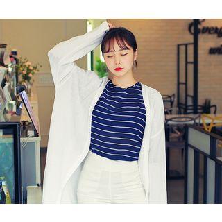 Slit-side Open-front Long Cardigan