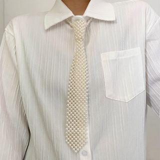 Faux Pearl No Tie Neck Tie White - One Size