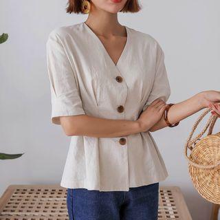 Puff-sleeve Pintuck-trim Blouse