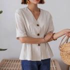 Puff-sleeve Pintuck-trim Blouse