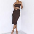 Set:ruched Crop Top + Cutout Slit Skirt