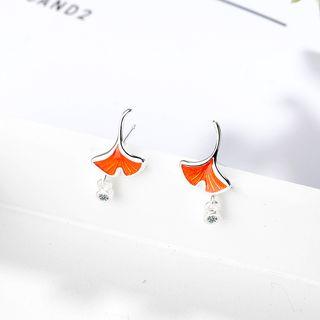 Rhinestone Leaf Dangle Earring Silver Plating - One Size