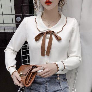 Collared Bow Knit Top