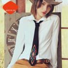 Embroidered Faux Suede Neck Tie