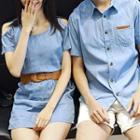 Couple Matching Short-sleeve Shirt / Cold Shoulder Mini Dress