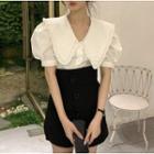 Short-sleeve Collar Blouse / Asymmetrical A-line Mini Skirt