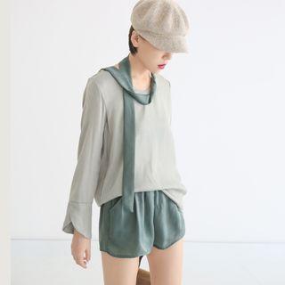 Set: Long-sleeve Top + Shorts + Scarf