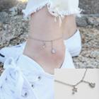 925 Sterling Silver Moon & Star Anklet 925 Sterling Silver - White Gold - One Size